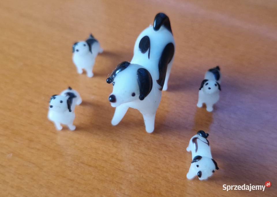 Szklane figurki psia mama z 4 pieskami Figurki i rzeźby mazowieckie