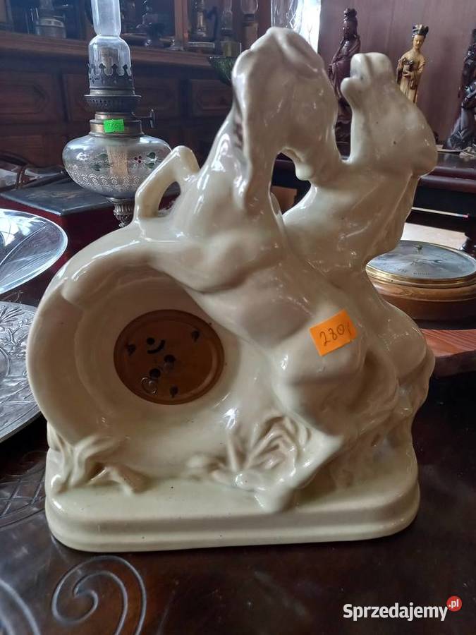 Zegar mechaniczny z końmi ceramiczny Jasło sprzedam