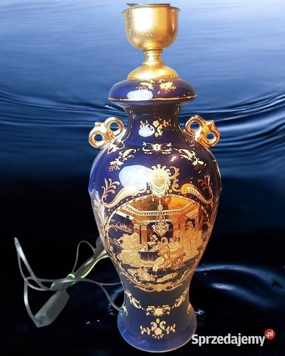 Porcelanowa lampa stołowa kobalt i złoto Pozostałe