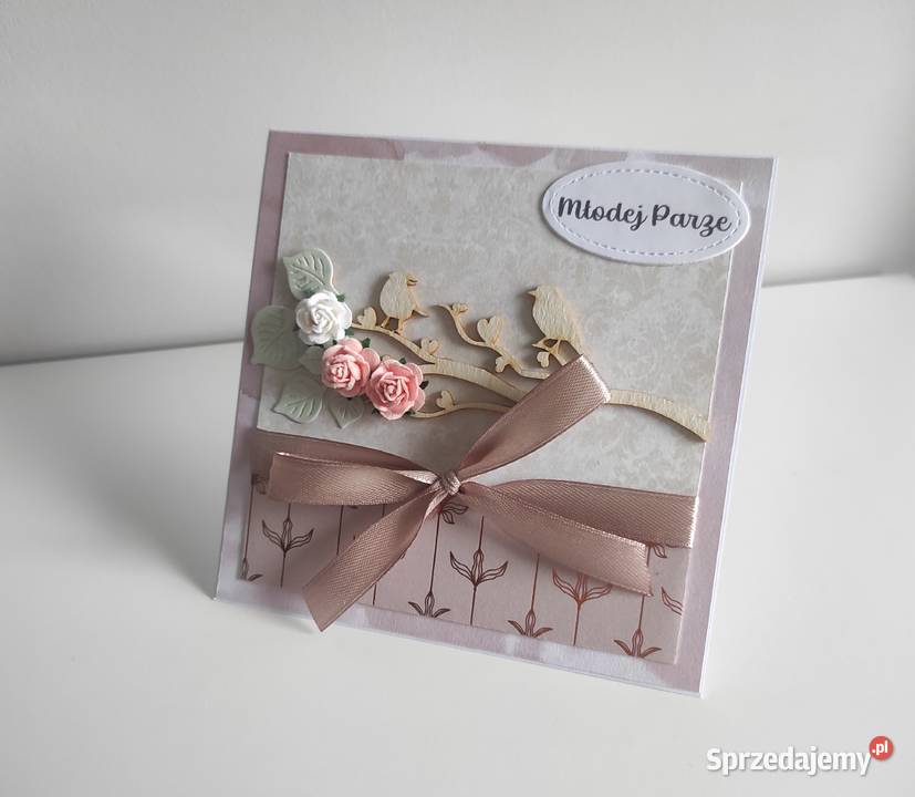 Kartka ręcznie robiona na ślub Ptaki łódzkie