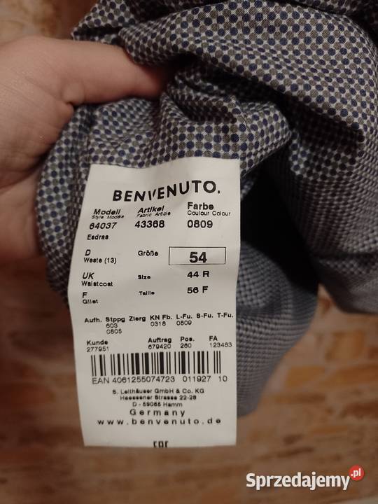 XL Benvenuto Biznesowa kamizelka garniturowa z Kraków sprzedam