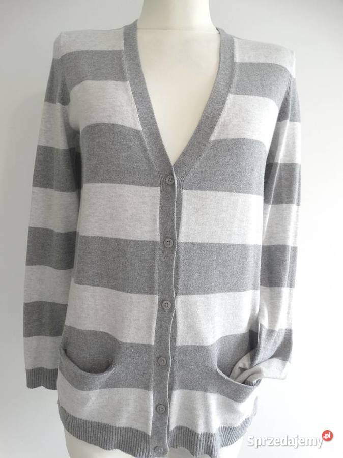 Sweter Kardigan Szary w Modne Paski Tommy Łomża