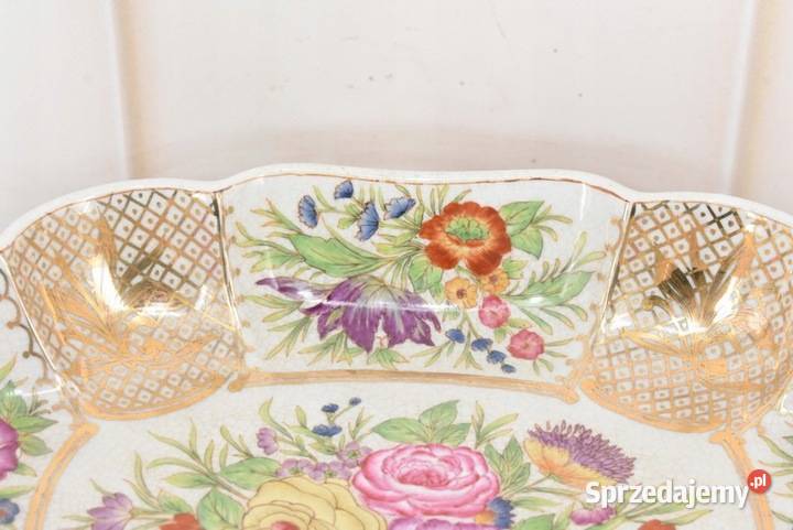 Antyczna Patera Owocnik Złocona Porcelana Brąz Kraków