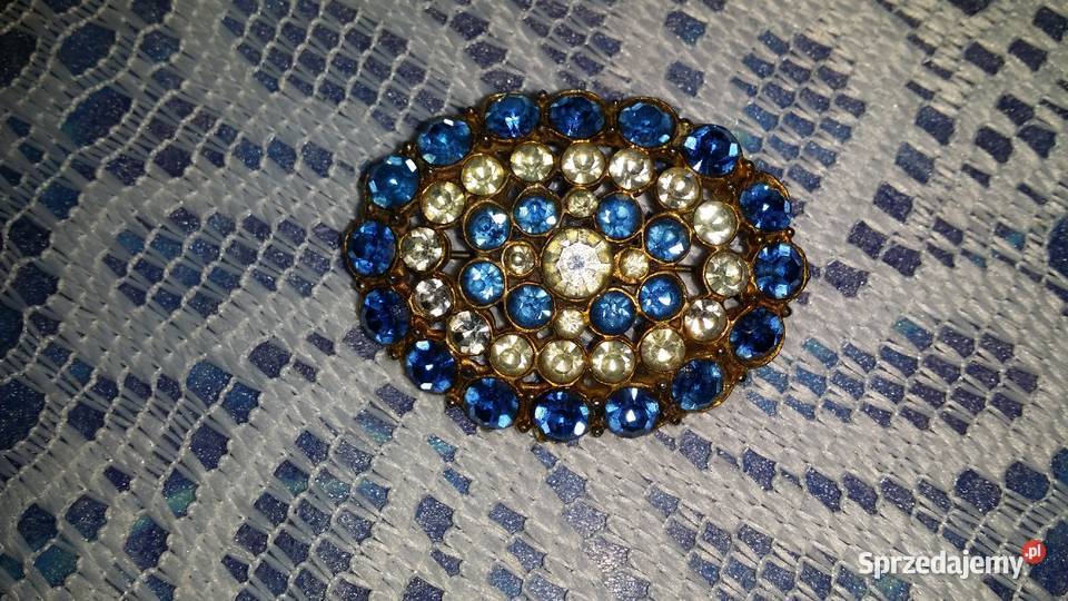 Stara broszka biało niebieska Ochojno
