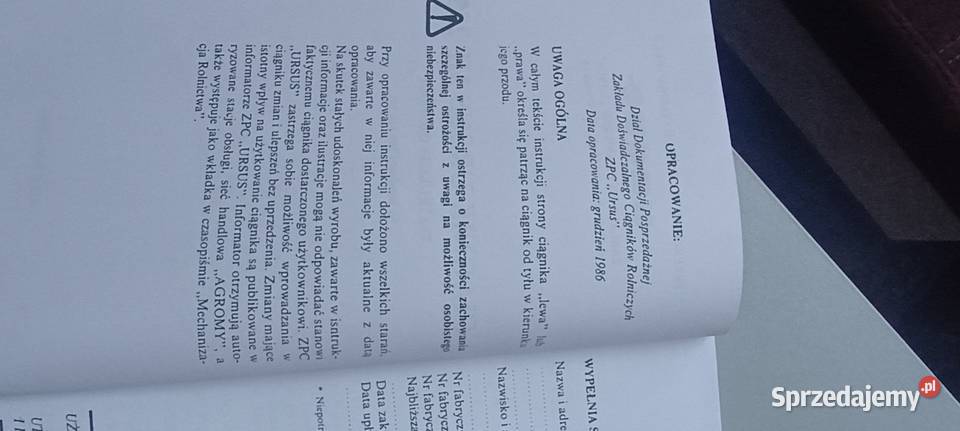 Instrukcja obsługi ciągnika rolniczego MF 255 sprzedam