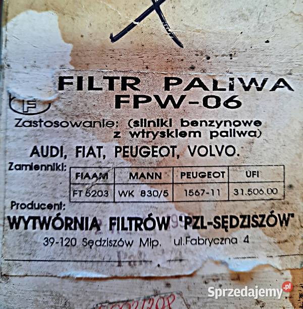 Filtr paliwa FPW 06 Sędziszów Audi Fiat Peugeot Paliwa Ostrów Wielkopolski