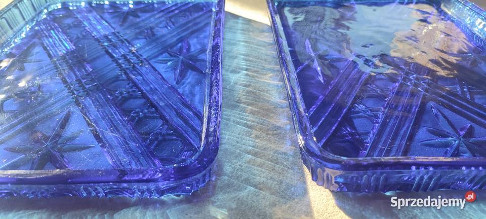 Taca patera szkło barwione kobaltowe 2kpl