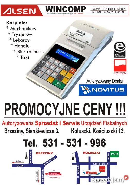 Kasy fiskalne NOVITUS Brzeziny Koluszki Głowno Brzeziny sprzedam