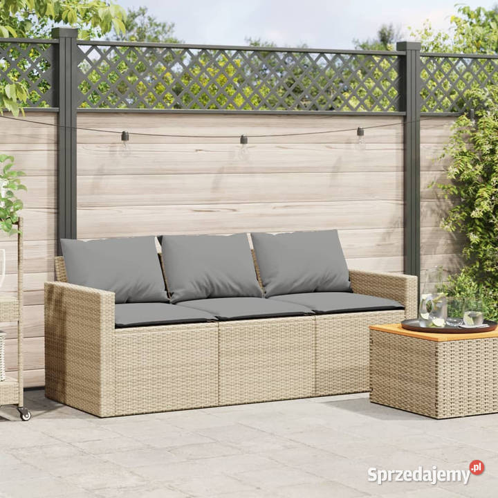 Sofa ogrodowa z poduszkami 3osobowa beż mazowieckie