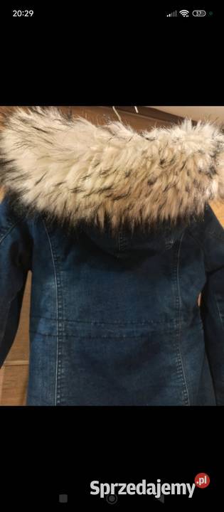 Ciepła KurtkaParka Jeansowa z Futrem i Misiem Zwierzyniec