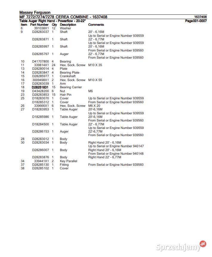 Massey Ferguson MF 7272 7274 7278 katalog części Zduńska Wola sprzedam