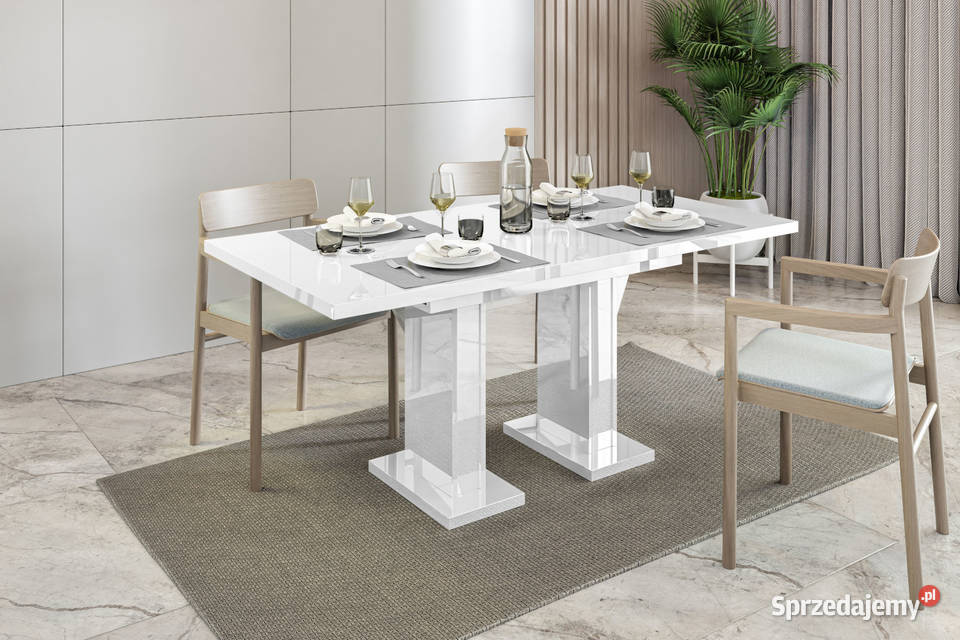 NOWOCZESNY ROZKŁADANY STÓŁ BIAŁY CZARNY POŁYSK Wrocław