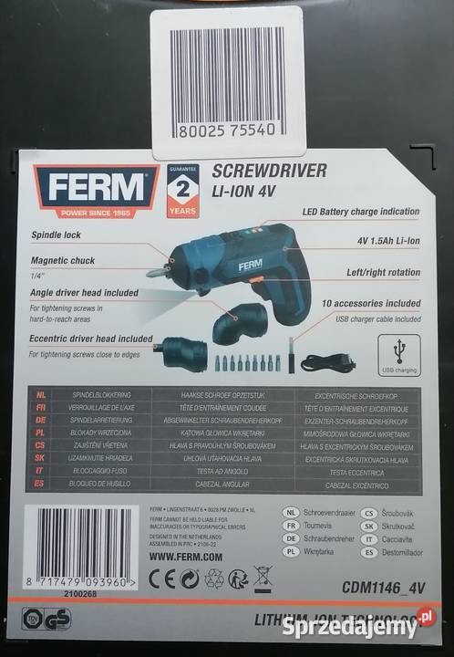 Wkrętarka Ferm LiIon CDM1146 4V Śrubokręty i wkrętaki Poznań