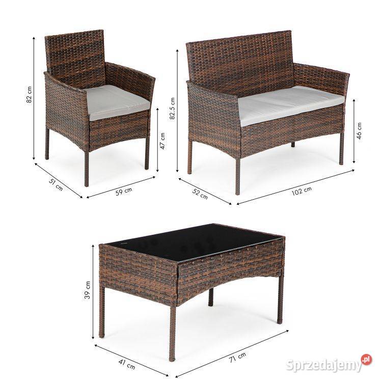 Meble ogrodowe zestaw stół 2x fotel ławka ratan