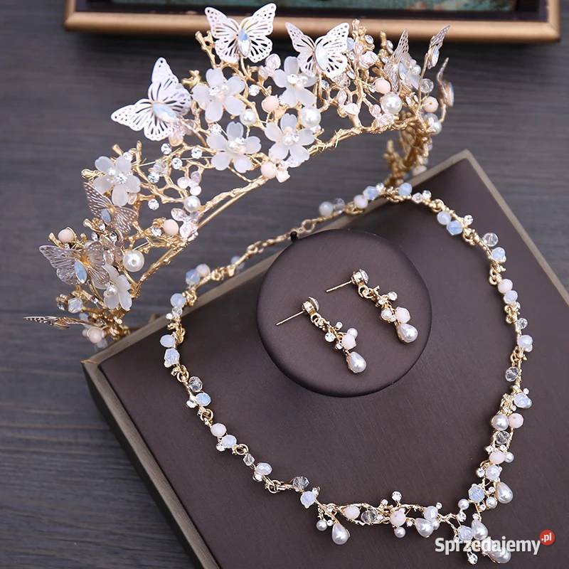 Korona tiara opaska naszyjnik kolczyki komplet