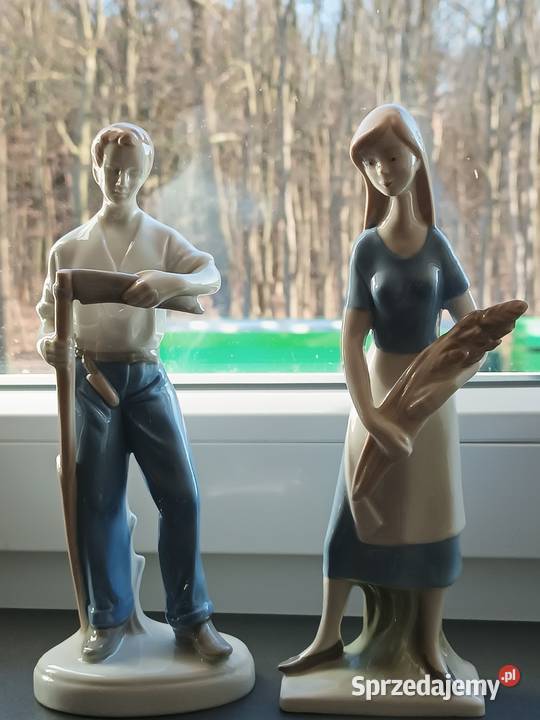 Figurki z porcelany żniwiarz i żniwiarka małopolskie Gorlice