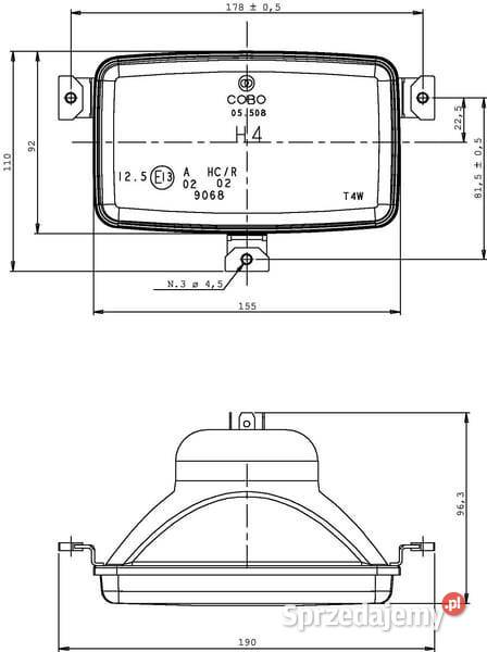 Element optyczny reflektora prostokątny Kamionna