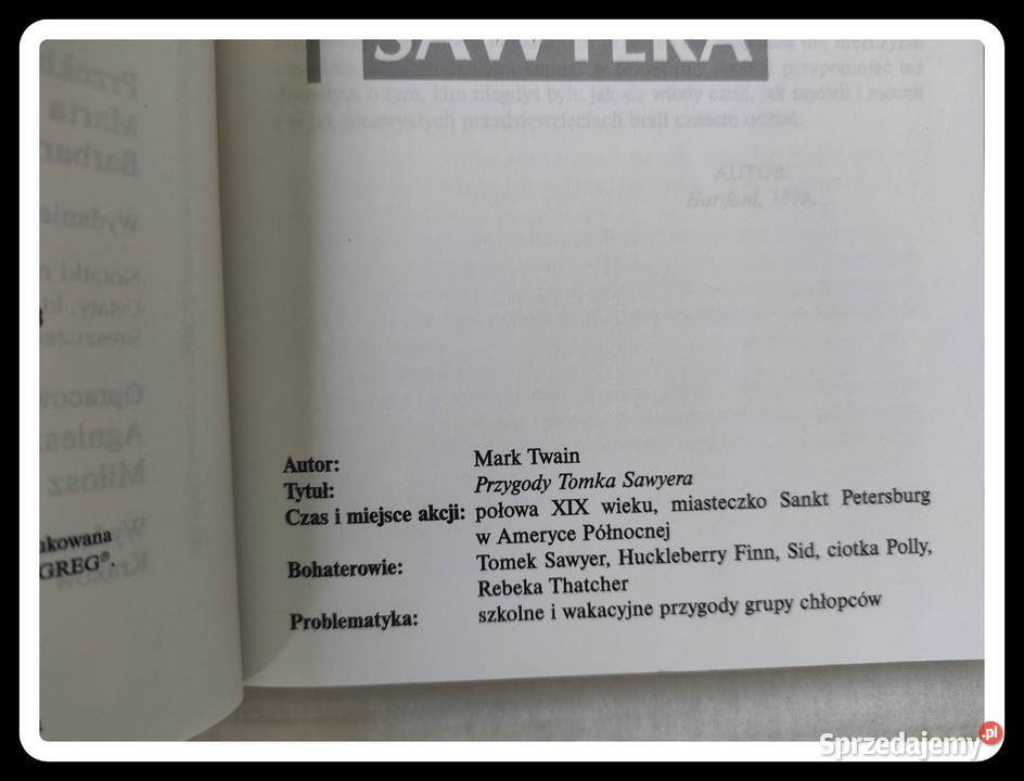 Mark Twain Przygody Tomka Sawyera lektura z Płock