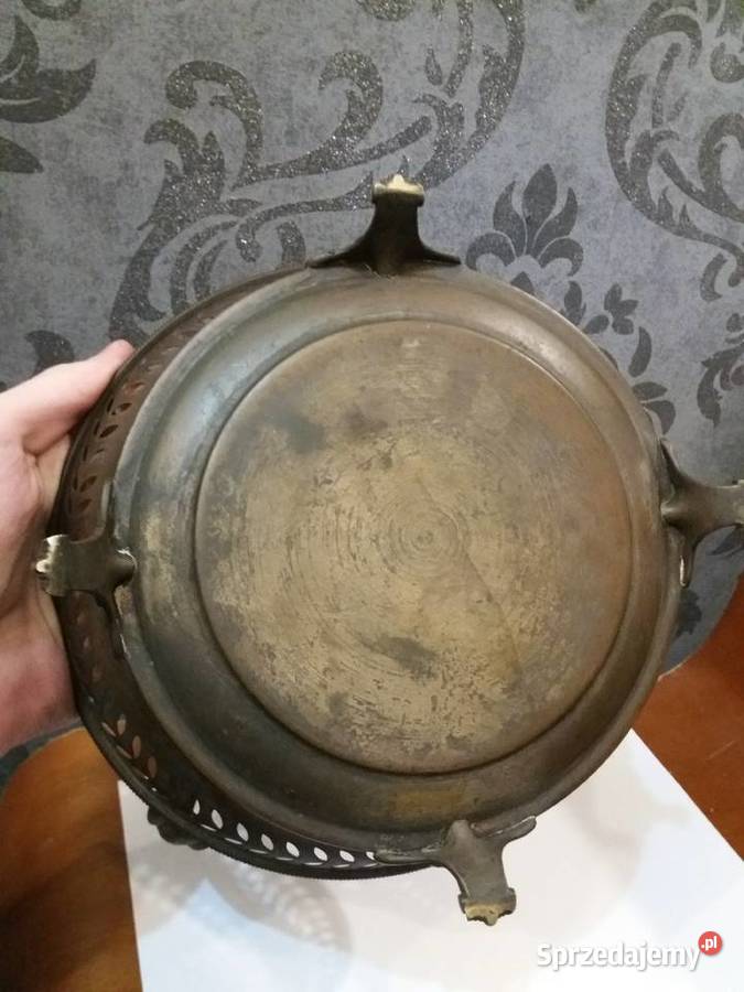 Secesyjna szklana patera w cynowym koszyku sprzedam