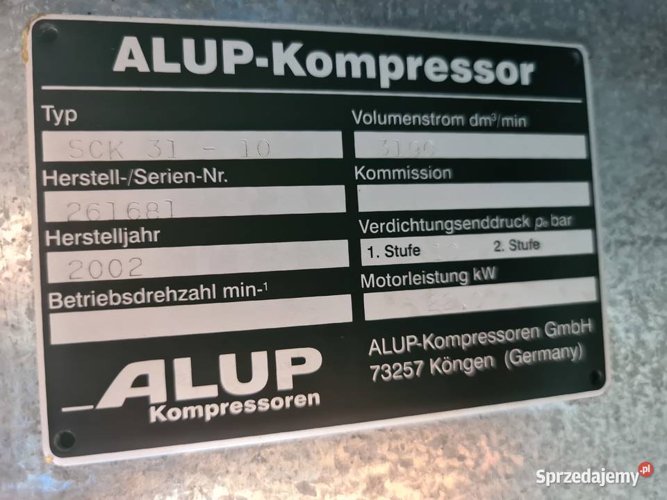 Kompresor śrubowy ALUP SCK 3110 22 kw 1 Zduny