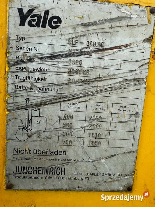 wózek widłowy YALE GLP20 LPG 320m udźwig 2000 Działoszyn