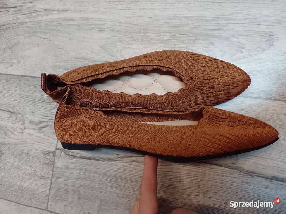 39 Brązowe dzianinowe baleriny wieczorowe NOWE tkanina Kraków