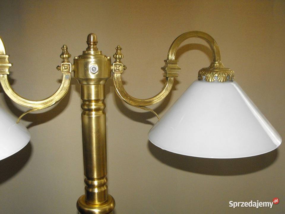 Dwuramienna mosiężna lampa gabinetowa z kloszami Skierniewice sprzedam