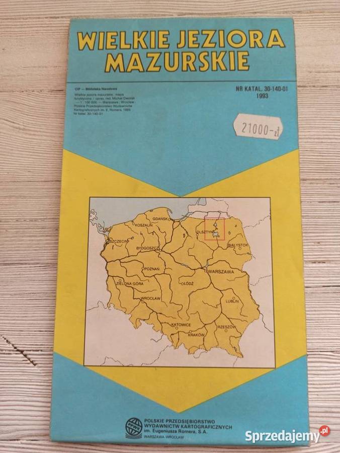 Mapa turystyczna Wielkie Jeziora Mazurskie 1993 Bielsko-Biała