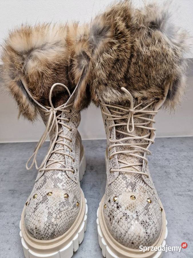 Botki Kozaki Skóra Wąż Futerko 36 Żywiec