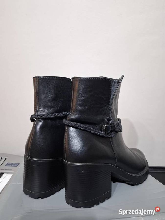 Botki damskie 38 czarne skórzane Kraków sprzedam