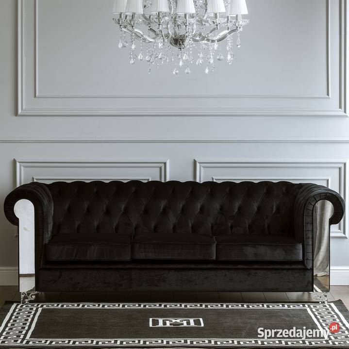 Sofa glamour chesterfield czarna szara na Warszawa