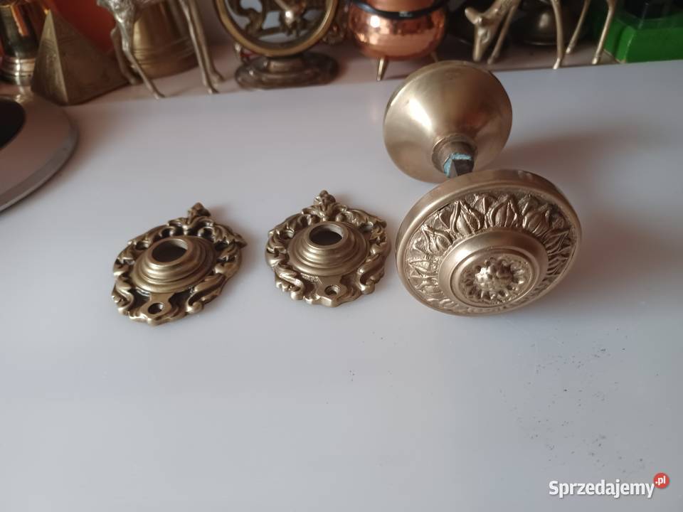 Komplet gałek z szyldami Klamki Mosiądz Poznań