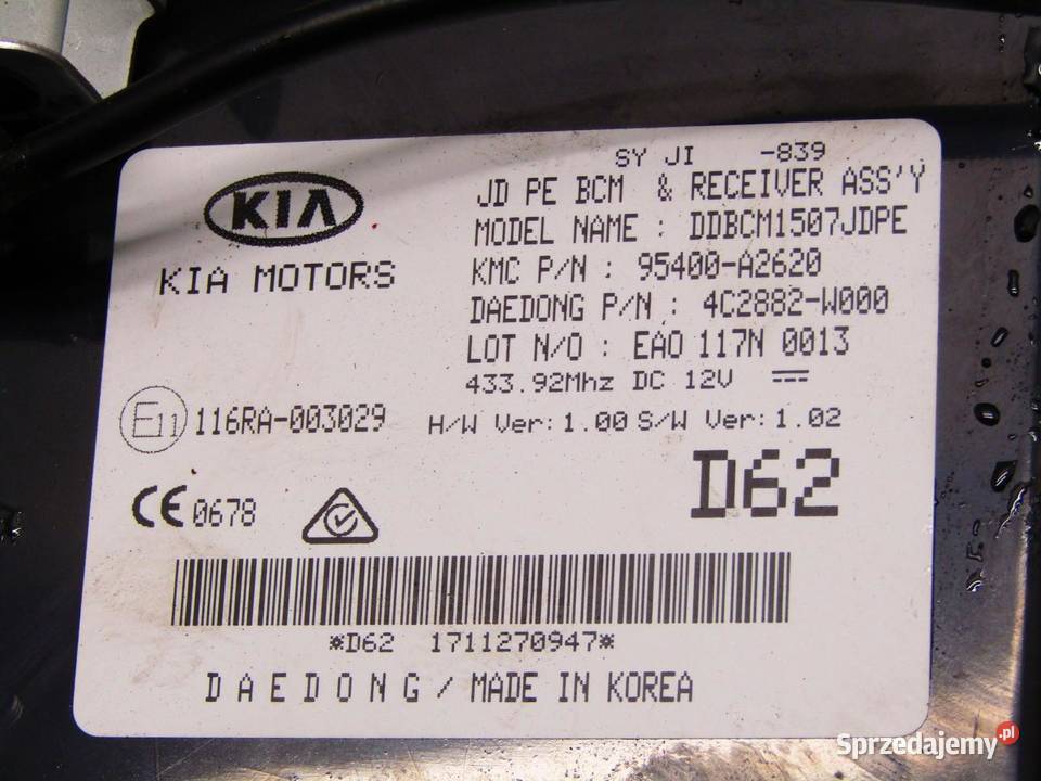 MODUŁ STEROWNIK KOMFORTU 16 CRDI KIA CEED II osobowe