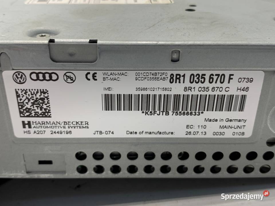 RADIO CZYTNIK NAWIGACJI AUDI A4 B8 8R1035670F podkarpackie