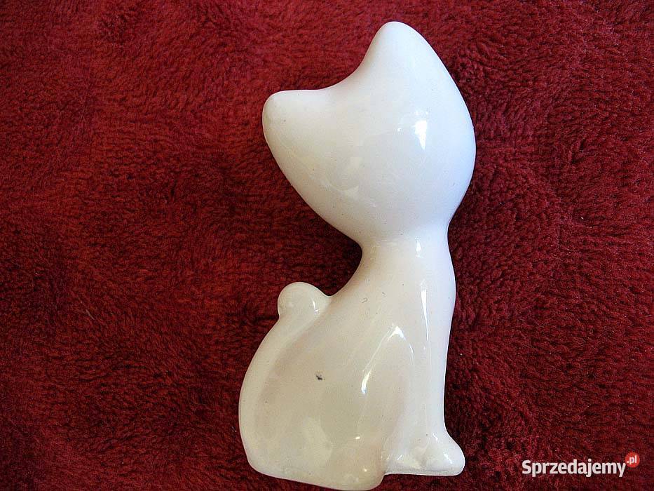 Kot biały mały kotek porcelana 7 x 4 x 3 biały mazowieckie