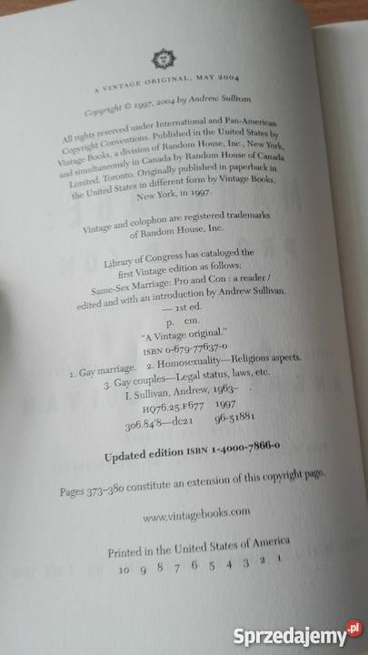 Samesex marriage pro and con a reader Sullivan Książki naukowe i popularnonaukowe Gdańsk