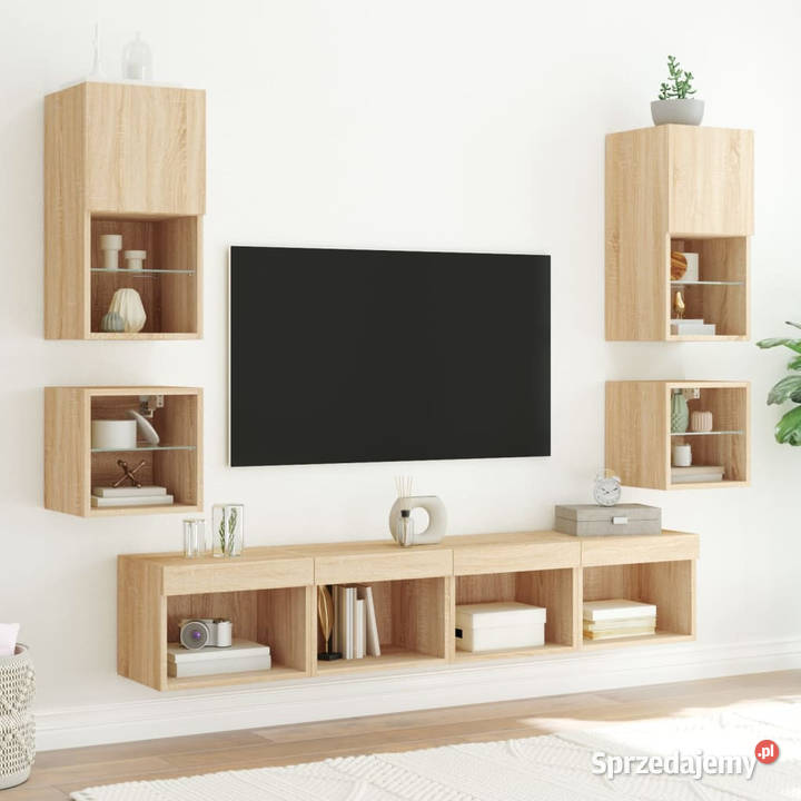 Ścienne szafki TV z LED 2 dąb sonoma 30x285x30 mazowieckie Warszawa