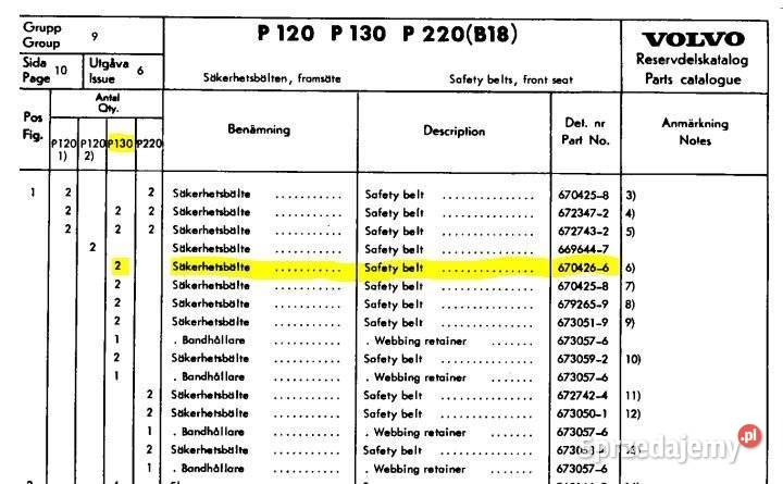 Przednie pasy bezpieczeństwa do Volvo Amazon1967 osobowe Pasy bezpieczeństwa Częstochowa