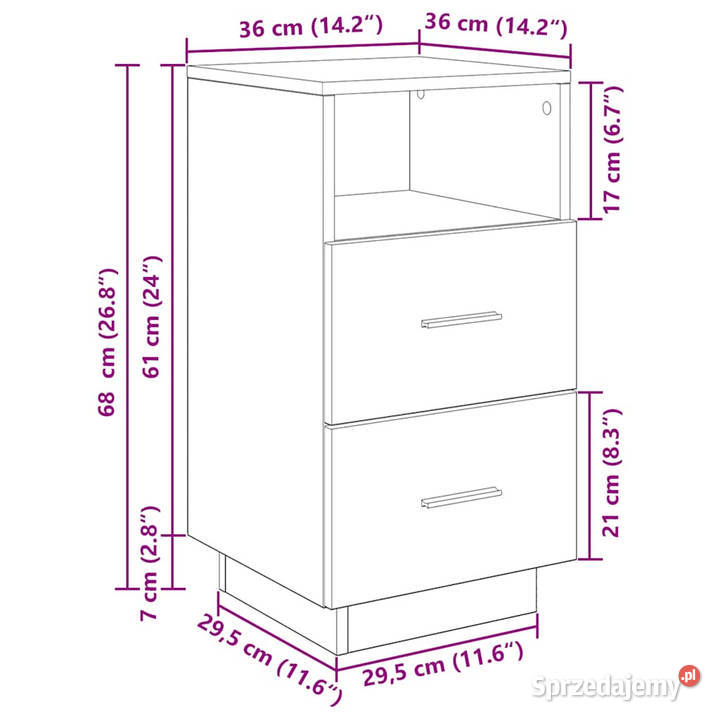 Szafka nocna z 2 szufladami czarna 36x36x68 Nocne Warszawa