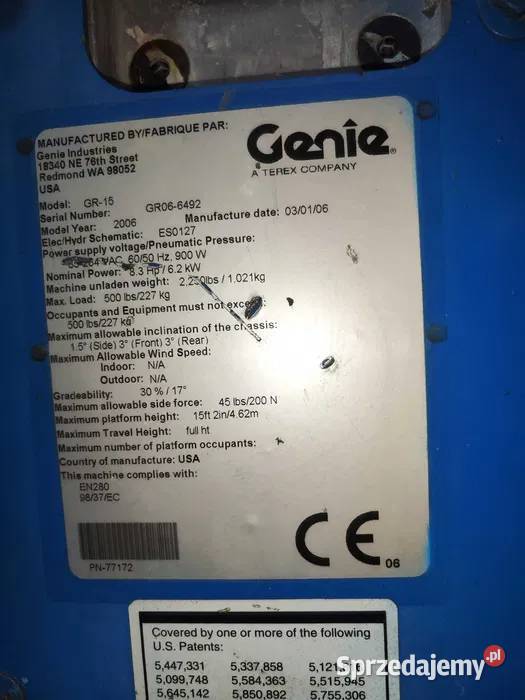 Podnośnik osobowy zwyższka GENIE gr15 Pozostałe Pozostałe Sandomierz