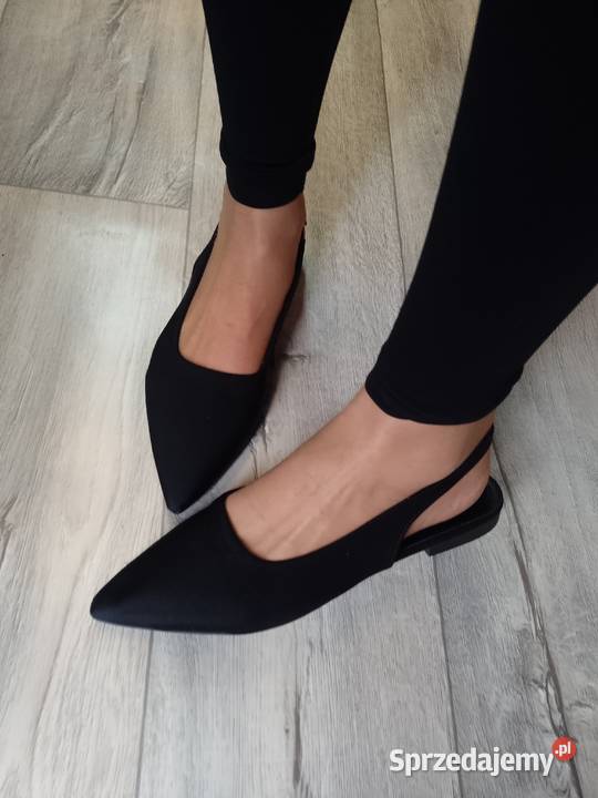 4041 Czarne baleriny wieczorowe z odkrytą piętą sprzedam
