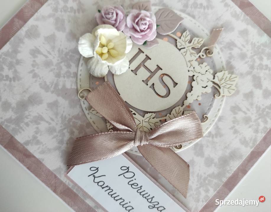 Kartka ręcznie robiona na Komunię Świętą liliowe Łódź sprzedam