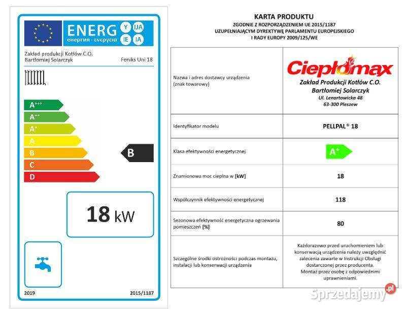 Kocioł piec co 18kW z podajnikiem na pellet Kotły i Piece CO Pleszew