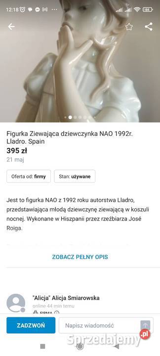 DUŻA FIGURKA NAO LLADRO DZIEWCZYNKA ZIEWAJĄCA łódzkie Pabianice