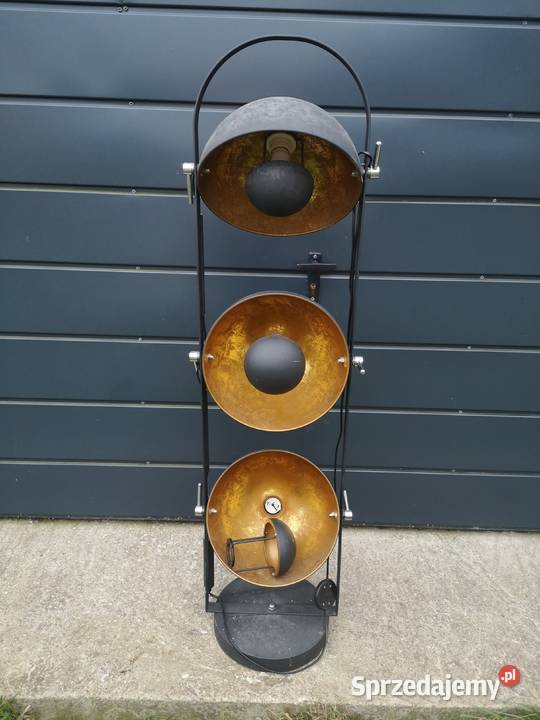 Lampa podłogowa czarna ze złotymi 3punktami Aleksandrów Łódzki
