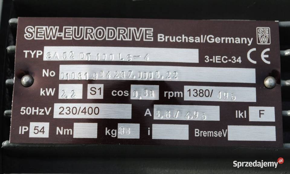 Motoreduktor kątowy 22kw 195obrmin firmy SEW Kargowa sprzedam