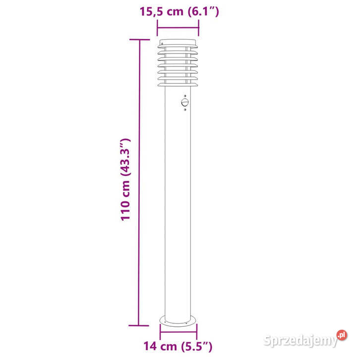 Lampa ogrodowa na słupku z czujnikiem srebrna Pozostałe