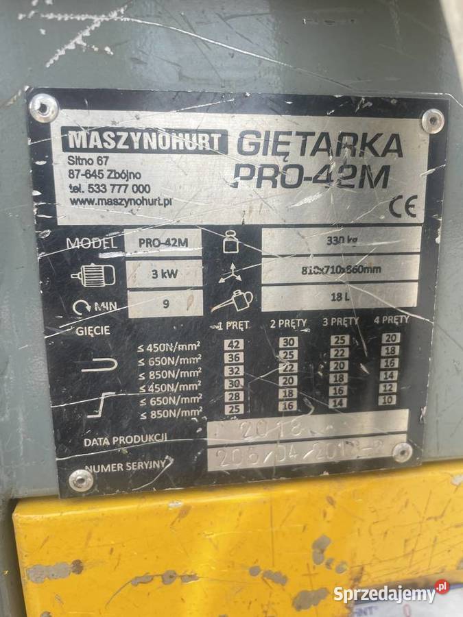 Giętarka mechaniczna PRO42NC2 do stali prętów Ślesin