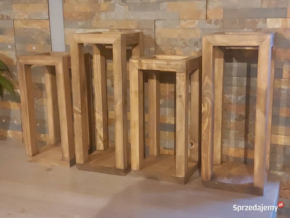 Zestaw 3 lampionów z drewna Dekoracje i ozdoby