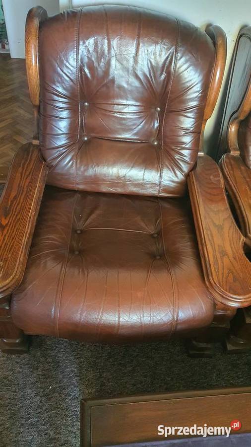 Meble dębowe skórzane 311 ława zegar plus lampa Leżajsk